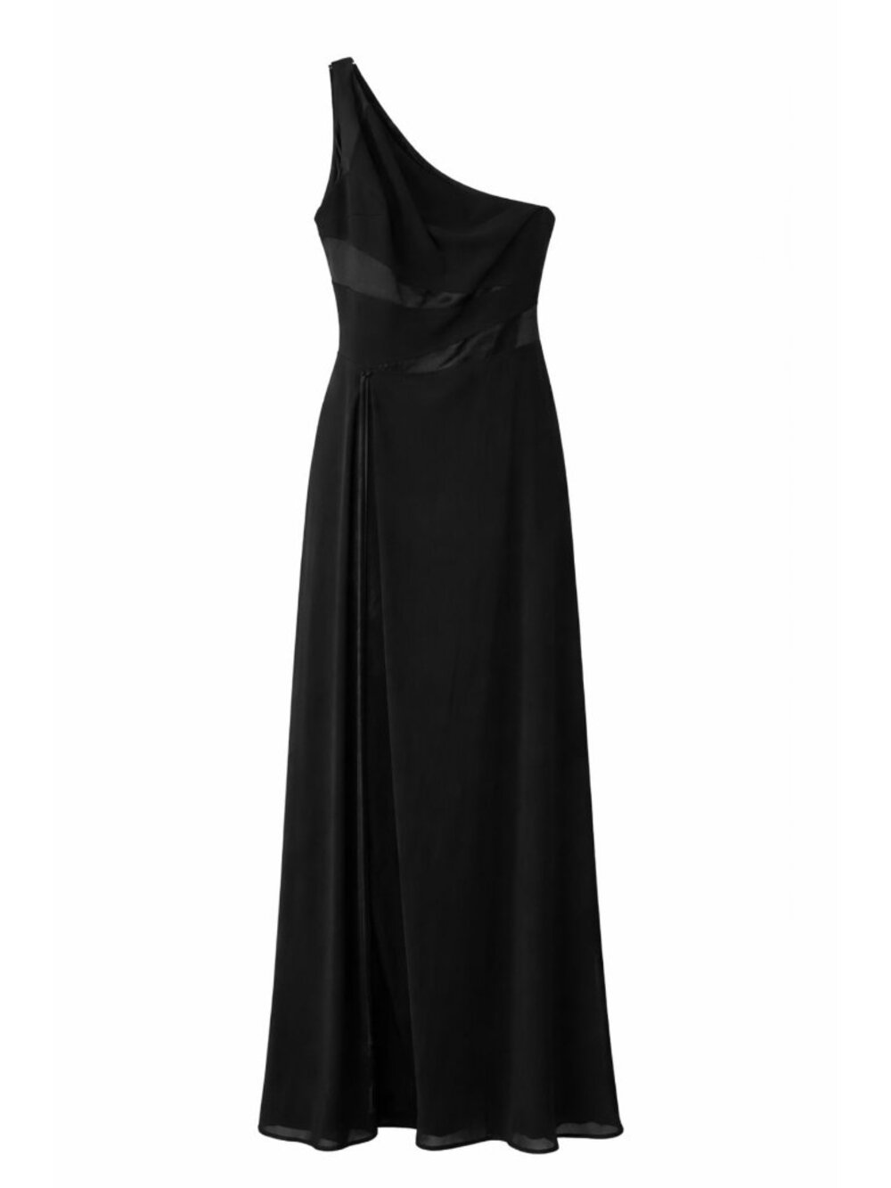 David Meister Womens 14 Dress Black One Shoulder Maxi Gown Formal Side Draping